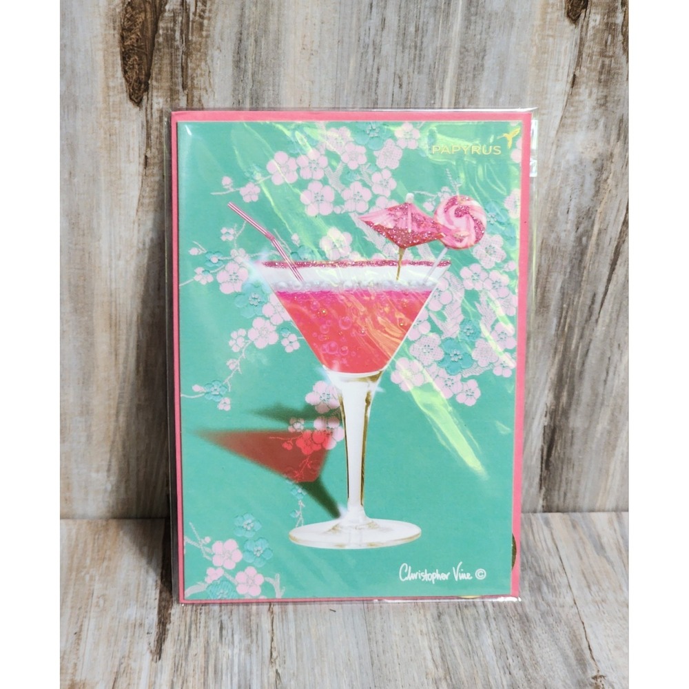 Papyrus Christopher Vine Embossed Glittery Cocktail Floral Birthday Card
